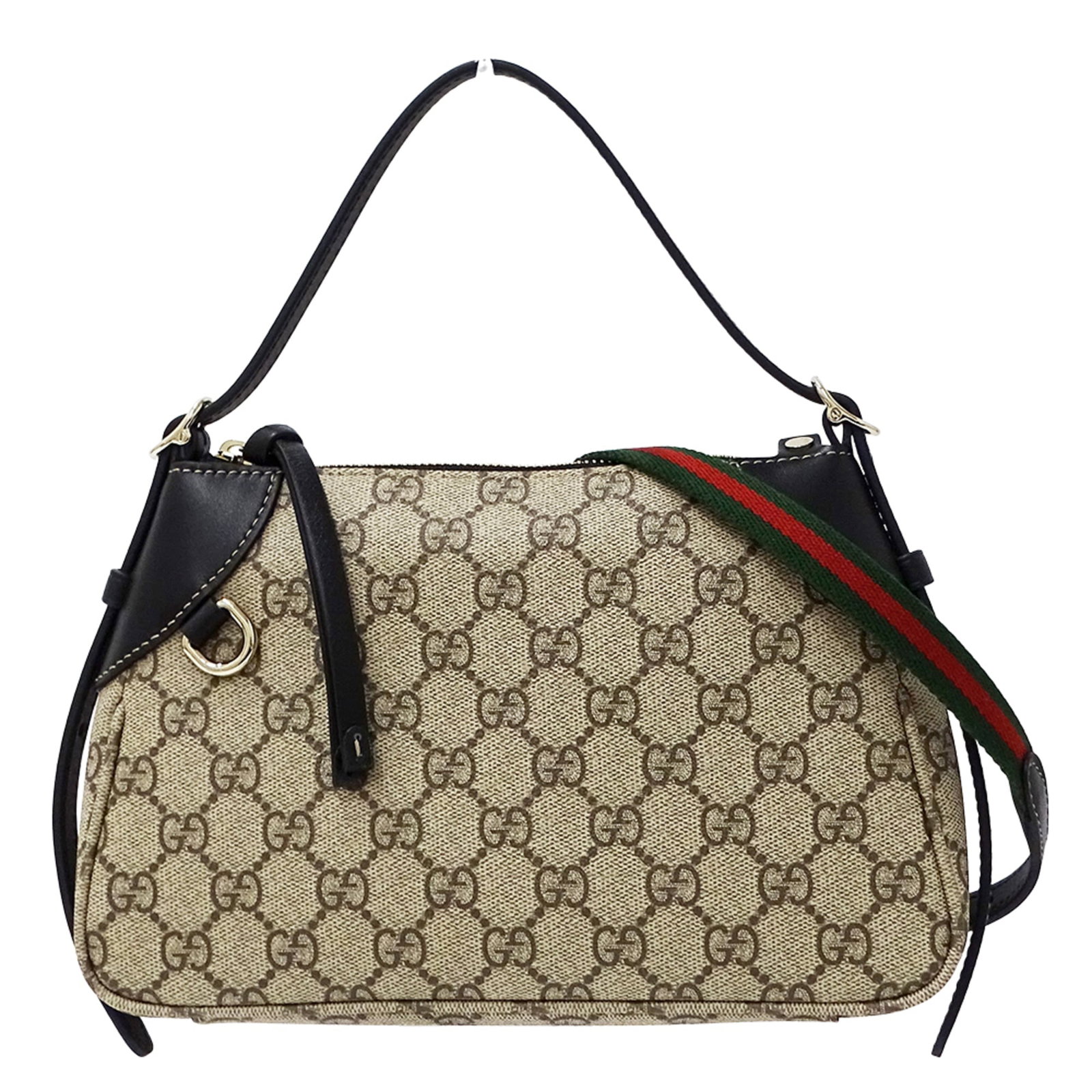 Shoulder handbag canvas coated pouch Gucci bag: Shoulder handbag canvas coated pouch Gucci bag Gucci canvas coated shoulder handbag in beige and black, featuring a classic design with a subtle texture from the coated material. The bag measures 15.5