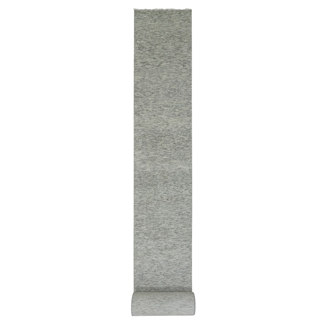 2'5"x29'7" Gray Undyed Wool Grass Design Hand Knotted XL Runner Rug: 2'5"x29'7" Gray Undyed Wool Grass Design Hand Knotted XL Runner Rug The 2'5"x29'7" Gray Undyed Wool Grass Design Hand Knotted XL Runner Rug boasts an impressive size and unique Oriental design, featur