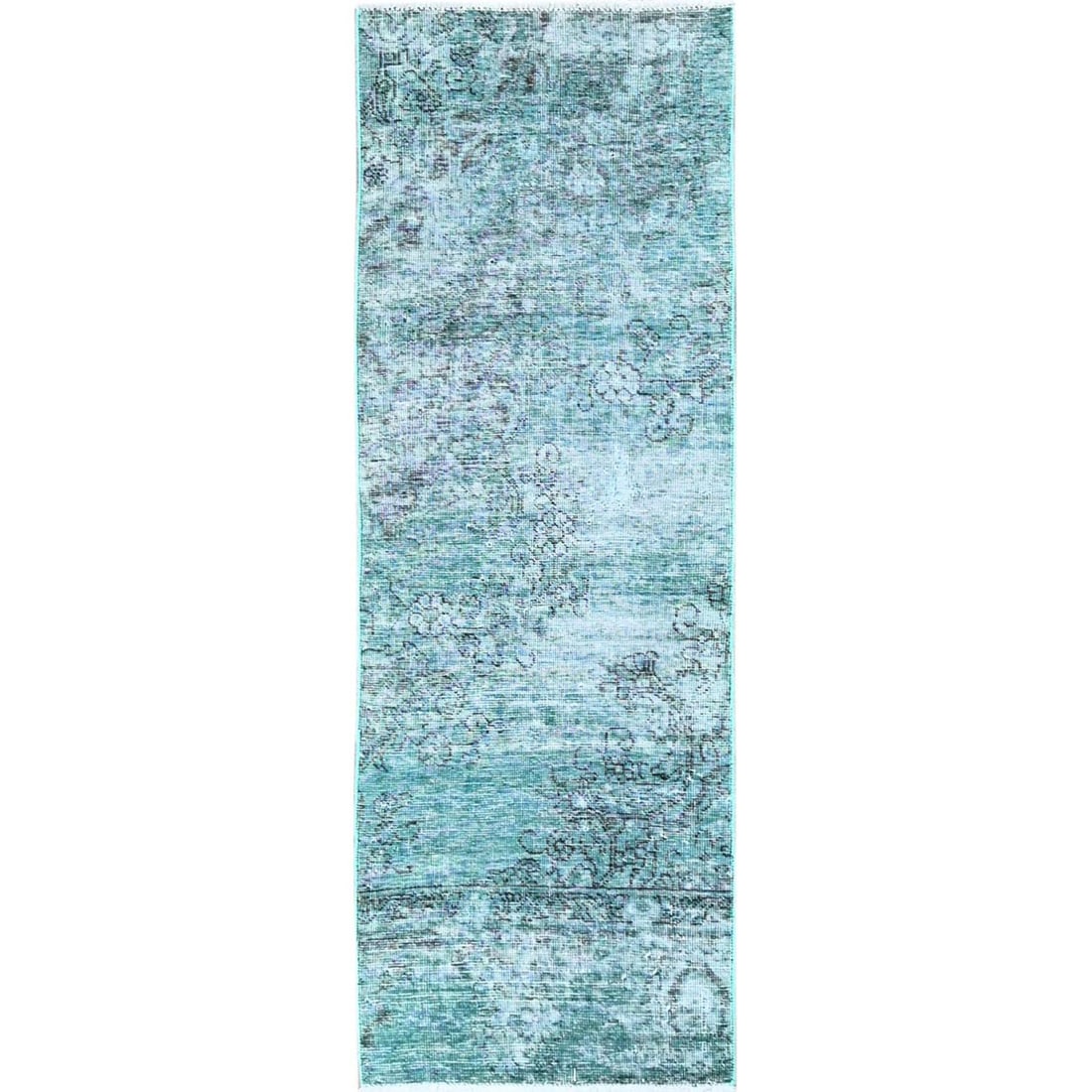 2'x5'7" Green Overdyed Vintage Zoroastrian Hand Knotted Wool Runner Rug: 2'x5'7" Green Overdyed Vintage Zoroastrian Hand Knotted Wool Runner Rug Green Overdyed Vintage Zoroastrian Hand Knotted Wool Runner Rug boasts an exceptional blend of traditional Turkish design and