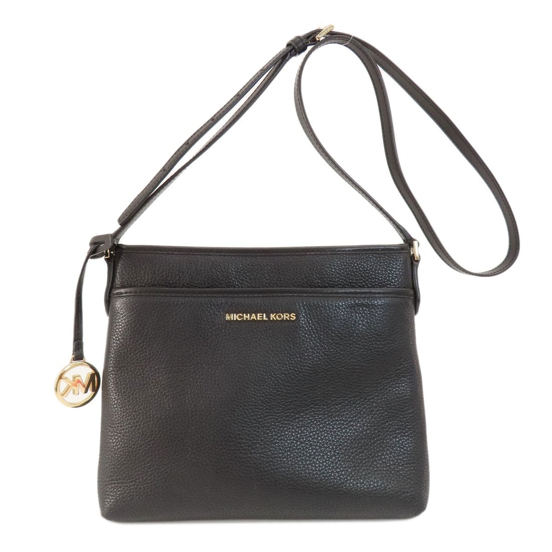 Kors Logo Leather Shoulder Bag: Kors Logo Leather Shoulder Bag Black leather shoulder bag with Kors logo. Made from high-quality black leather, this stylish bag features the iconic Kors logo on its exterior. Perfect for everyday