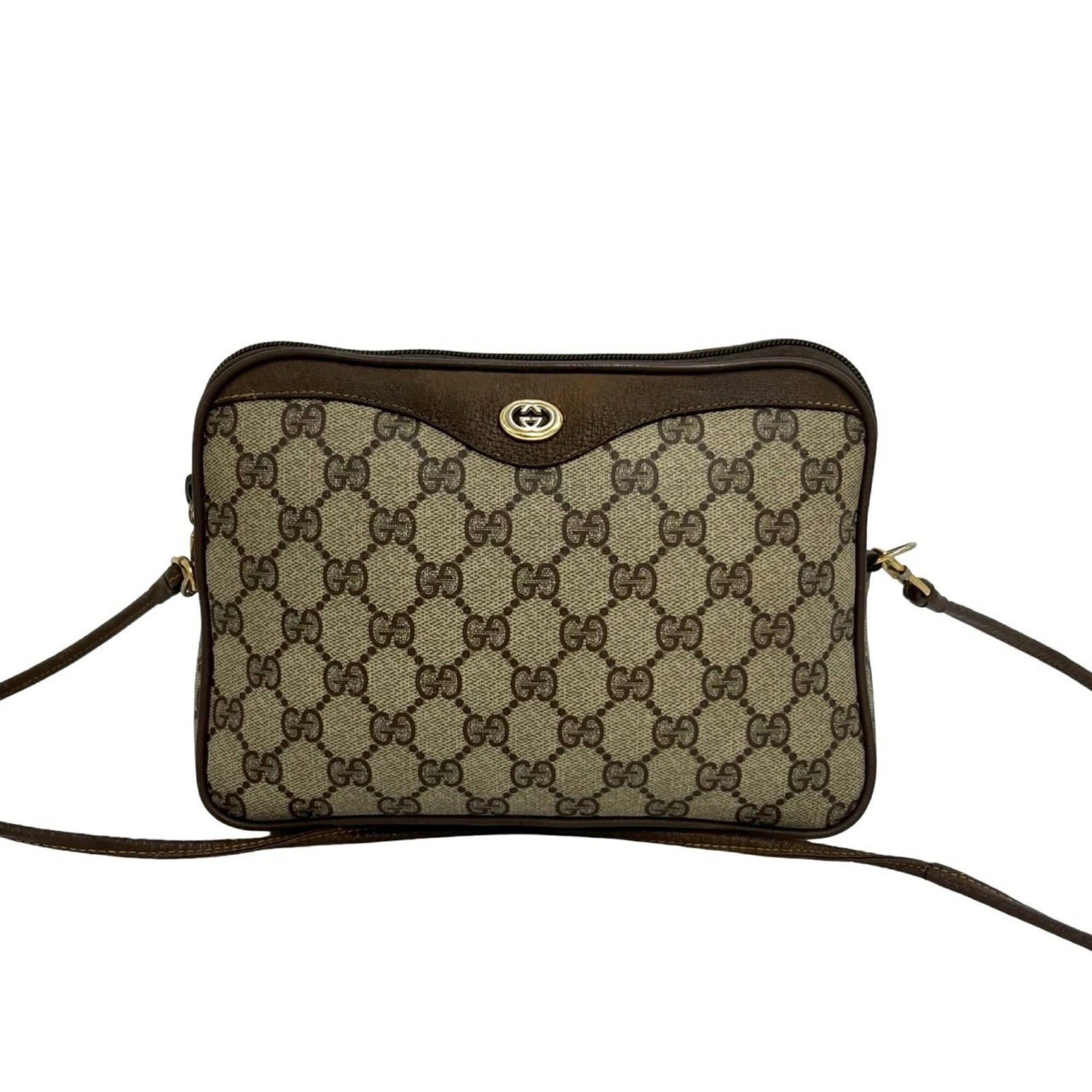 Pochette Leather Shoulder Bag Gucci PVC: Pochette Leather Shoulder Bag Gucci PVC The Gucci Pochette Leather Shoulder Bag features a unique combination of leather and PVC materials, adding an edgy touch to its classic design. Measuring 16cm x