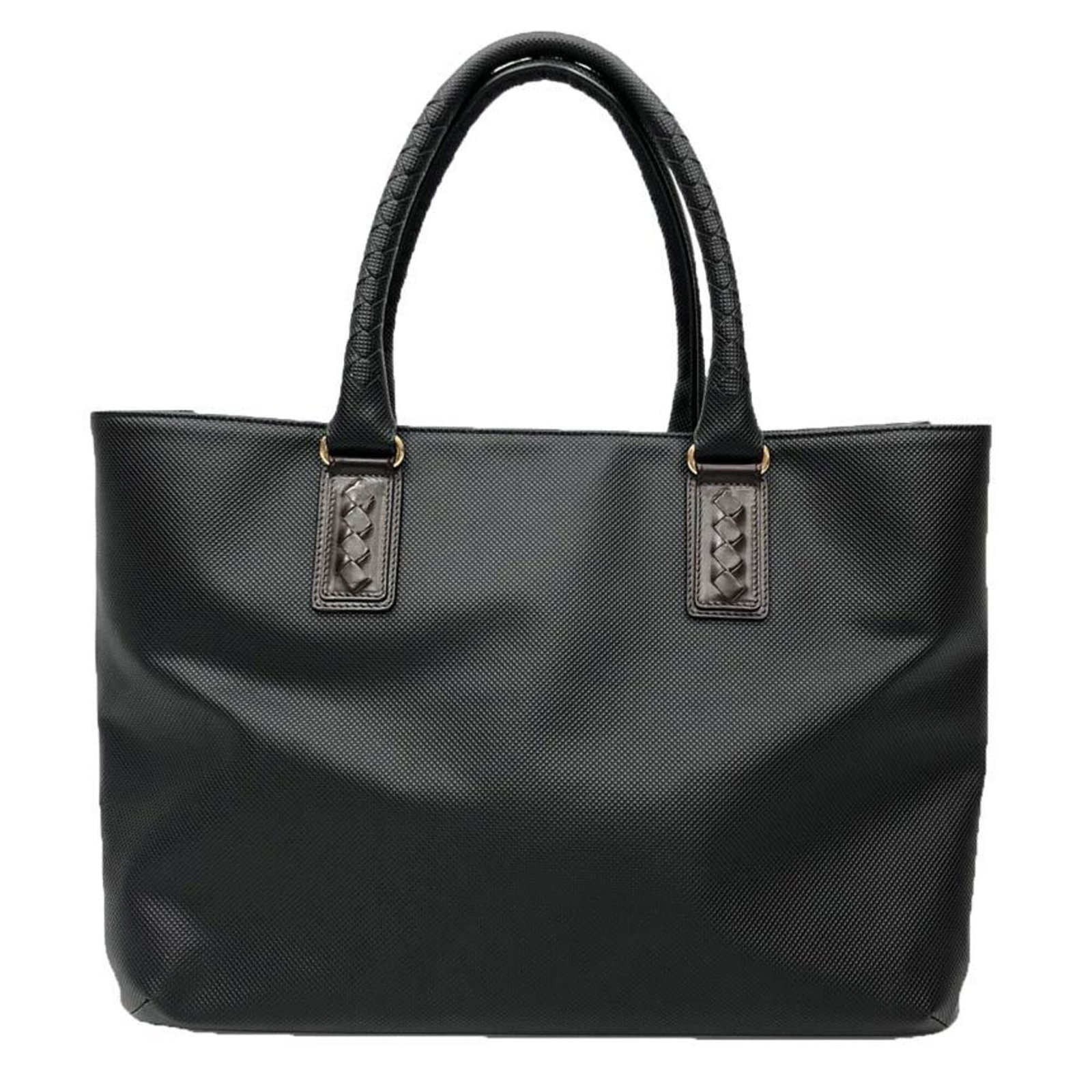 PVC LEATHER BAG TOTE BOTtega VENETA: PVC LEATHER BAG TOTE BOTtega VENETA Bottega Veneta PVC Leather Tote Bag. This black tote features a unique blend of PVC and leather materials, offering a modern and sleek design. Measuring 28cm x