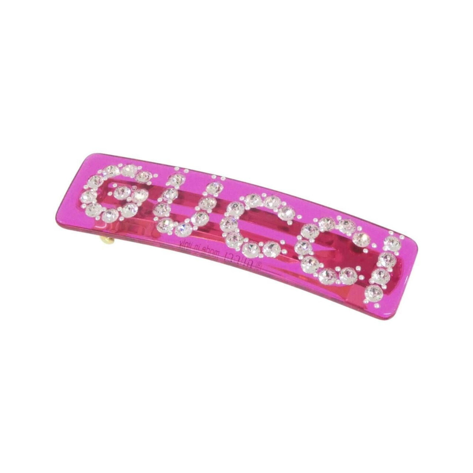 Gucci barrette: Gucci barrette Gold and pink Gucci barrette with a subtle sheen, bearing a few traces of usage and minor scratches. The barrette's dimensions are 7.5cm x 2cm, making it a compact accessory for everyda