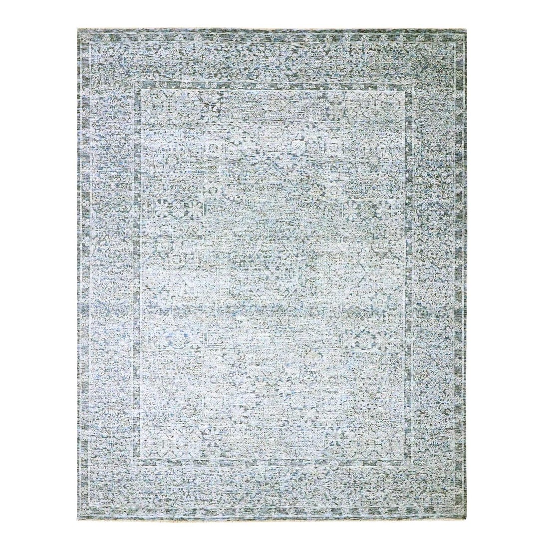 8'x10'2" Gray 14th Century Influence Mamluk Design Hand Knotted Wool Rug: 8'x10'2" Gray 14th Century Influence Mamluk Design Hand Knotted Wool Rug The Mamluk design hand knotted wool rug boasts an elegant grey color and intricate medallion pattern, characteristic of the