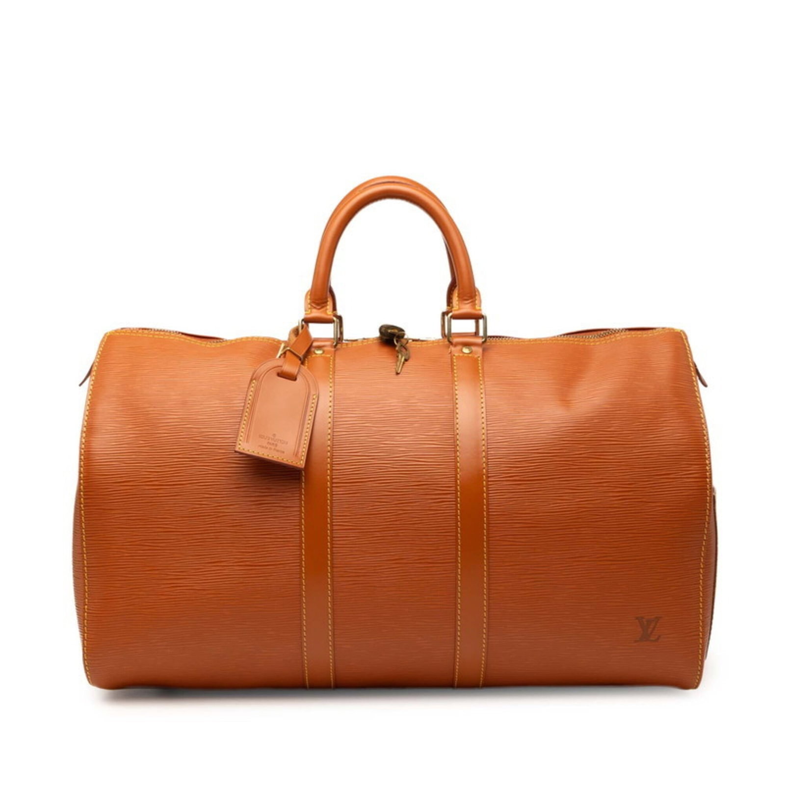 Louis Vuitton Leather Boston Bag: Louis Vuitton Leather Boston Bag Brown and gold Cipango leather, the iconic Louis Vuitton Boston Bag offers timeless style with its classic design. Measuring 27.5cm x 46cm x 20cm, this bag features a