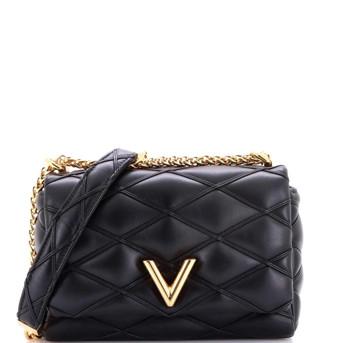 Louis Vuitton Pico GO-14 Handbag Malletage Leather MM: Louis Vuitton Pico GO-14 Handbag Malletage Leather MM The Louis Vuitton Pico GO-14 Handbag Malletage Leather MM features a striking black exterior with gold hardware, complemented by rich leather