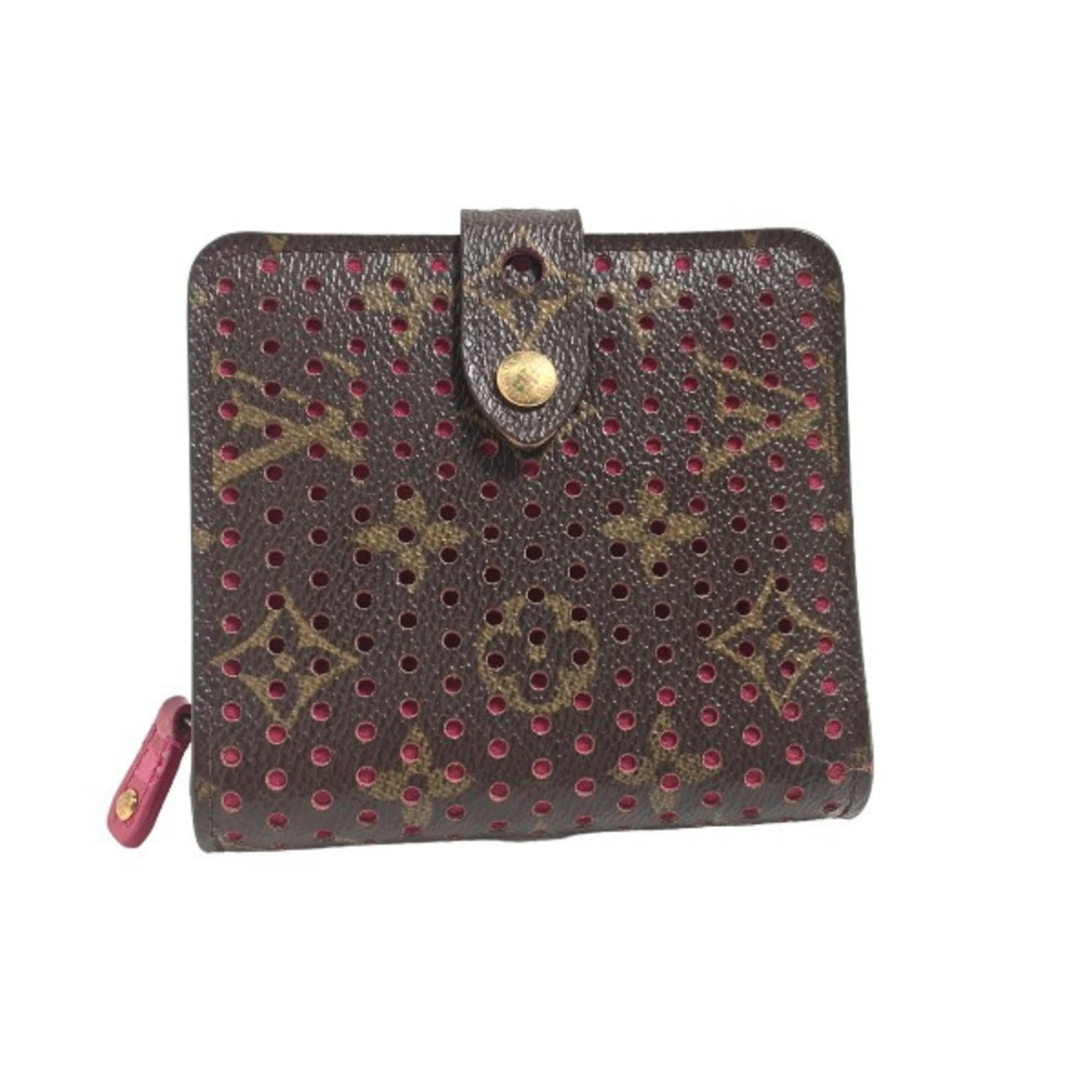 Monogram Perforated Bi Fold Louis Vuitton: Monogram Perforated Bi Fold Louis Vuitton Monogram Perforated Bi Fold Louis Vuitton features a striking fuchsia color and iconic monogram perforation, adding a touch of elegance to any accessory