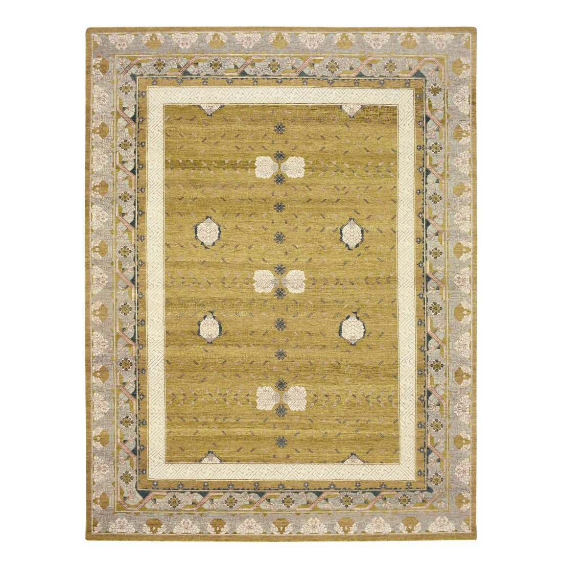 9'1"x12'1" Golden Yellow Pinecone Design Wool Hand Knotted Oriental Rug (1 of 11)