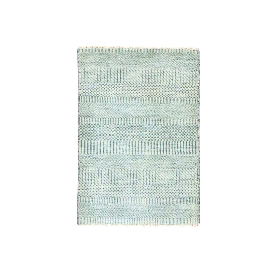 2'x3' Cloud Gray Hand Knotted Modern Grass Design Wool with Silk Mat Rug: 2'x3' Cloud Gray Hand Knotted Modern Grass Design Wool with Silk Mat Rug Cloud Gray Hand Knotted Modern Grass Design Wool with Silk Mat Rug features a unique blend of wool and silk, creating a soft an