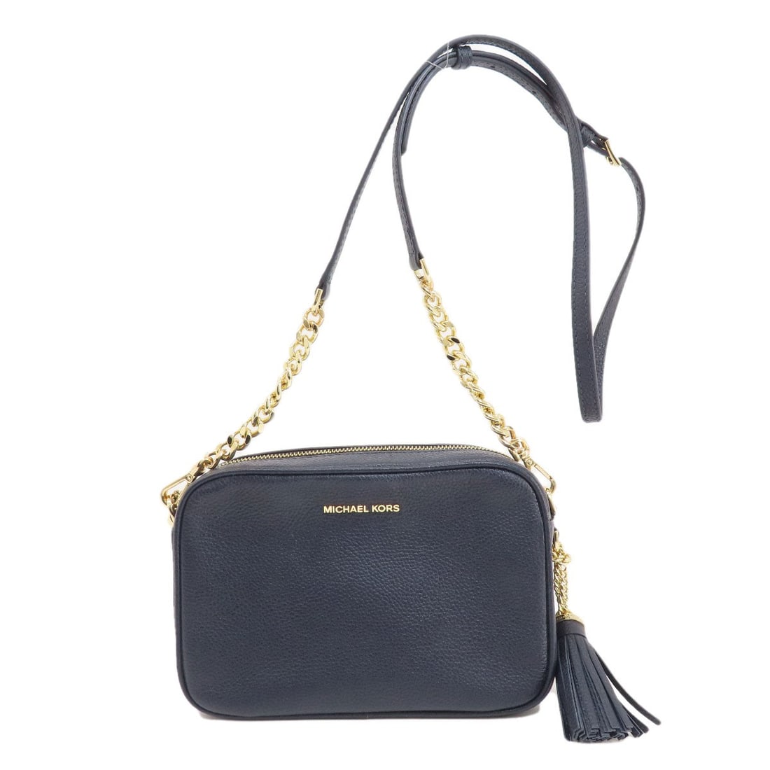 Kors Logo Leather Shoulder Bag: Kors Logo Leather Shoulder Bag Navy leather shoulder bag with the iconic Kors logo, crafted from high-quality materials for a timeless design. This classic style features a sleek and sophisticated