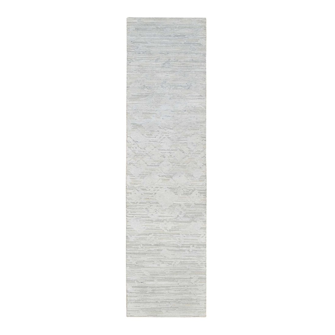 2'6"x9'9" Gray Modern Hand Knotted Hand Spun Natural Wool Runner Rug: 2'6"x9'9" Gray Modern Hand Knotted Hand Spun Natural Wool Runner Rug This stunning hand-knotted wool runner rug boasts a beautiful gray color and intricate oriental pattern, adding a touch of