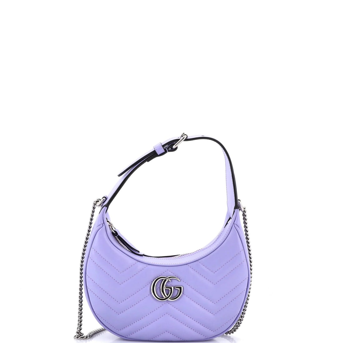 Gucci GG Marmont Half Moon Hobo Matelasse Leather Mini: Gucci GG Marmont Half Moon Hobo Matelasse Leather Mini Small but stylish, the Gucci GG Marmont Half Moon Hobo Matelasse Leather Mini boasts a rich purple exterior and neutral interior. With its sleek