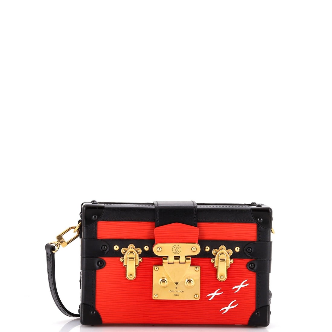 Louis Vuitton Petite Malle Epi Leather Handbag: Louis Vuitton Petite Malle Epi Leather Handbag The Louis Vuitton Petite Malle Epi Leather Handbag boasts sleek, all-black exterior with striking red accents. Crafted from high-quality leather, this