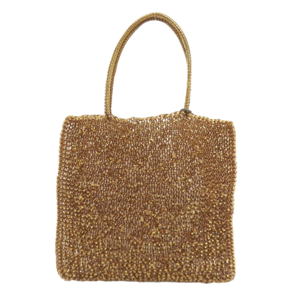 PVC wire bag handbag anteprima: PVC wire bag handbag anteprima Gold PVC wire bag handbag with an eye-catching design. This unique piece features a gold exterior made from PVC, showcasing its distinctive material and style. The