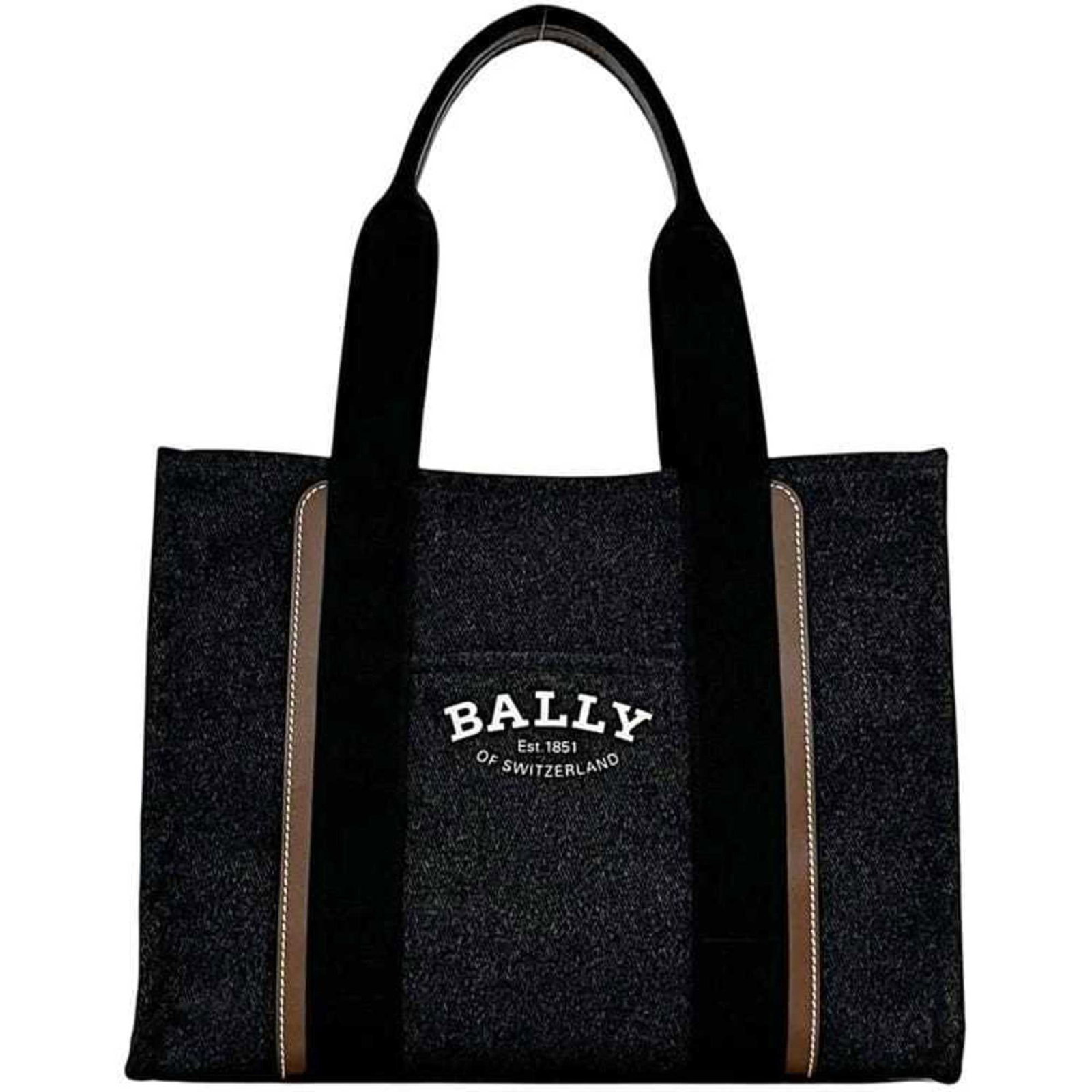 Bally Tote Bag Denim Canvas Leather: Bally Tote Bag Denim Canvas Leather Bally tote bag made from denim, canvas, and leather in black and brown colors. This like-new used item measures 28cm x 35cm x 12.5cm and features a durable