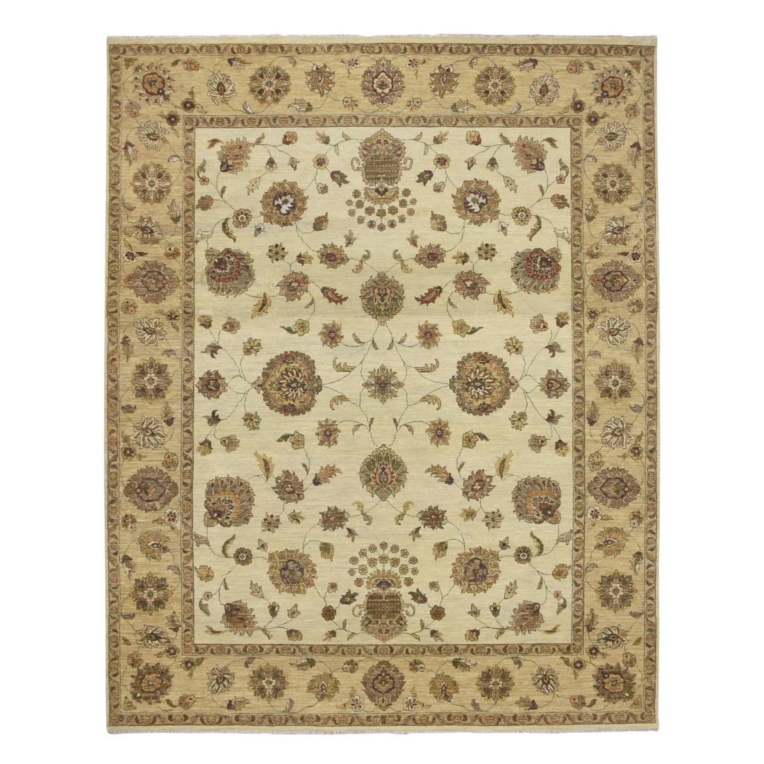 Hand knotted wool rug with leaf pattern by ziegler design ivory agra: Hand knotted wool rug with leaf pattern by ziegler design ivory agra Hand-knotted wool rug with intricate leaf pattern by Ziegler Design, showcasing a beautiful floral design in shades of ivory and ea
