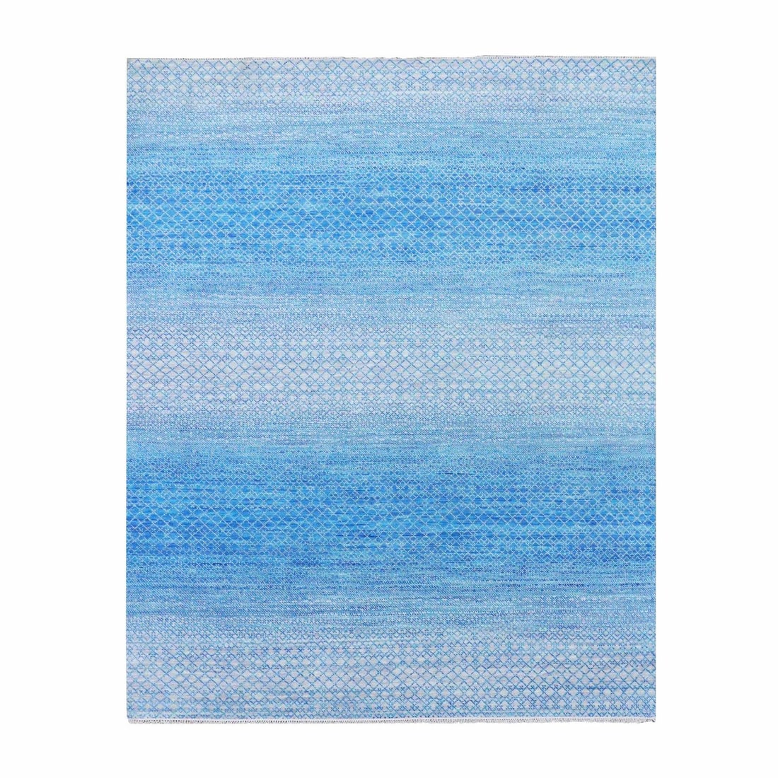 8'x9'10" Blue Chiaroscuro Collection Hand Knotted Pure Wool Oriental Rug: 8'x9'10" Blue Chiaroscuro Collection Hand Knotted Pure Wool Oriental Rug The Blue Chiaroscuro Collection Hand Knotted Pure Wool Oriental Rug boasts a stunning blue field with intricate ivory gray and 