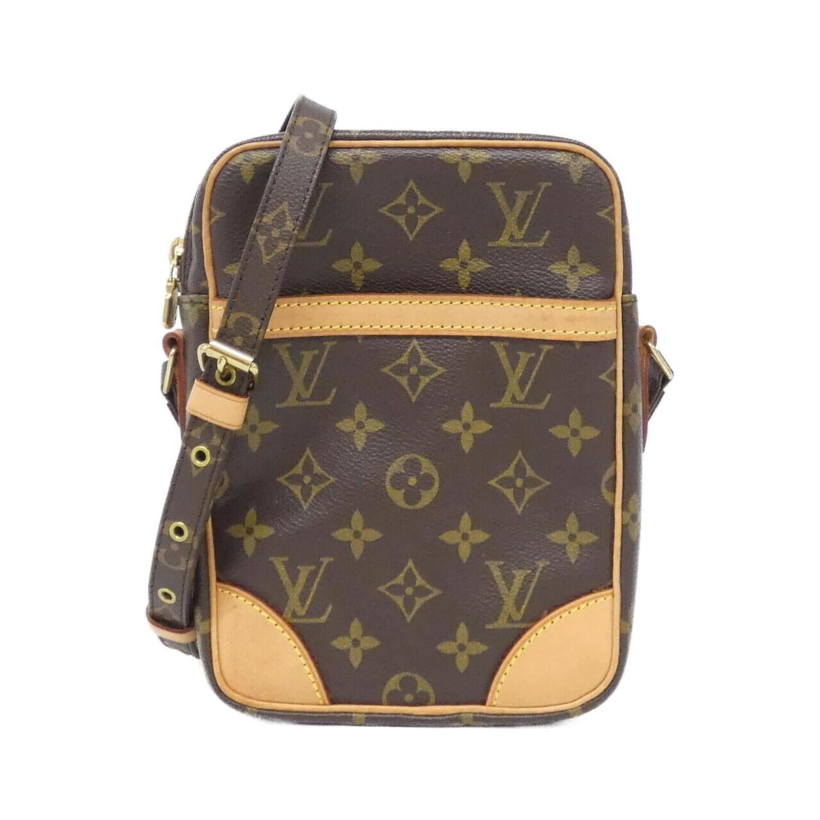 Canvas Coated Bag Shoulder Vuitton Louis: Canvas Coated Bag Shoulder Vuitton Louis Used Louis Vuitton shoulder bag with coated canvas material, featuring gold hardware and a classic marron color. Measuring 21cm x 15cm x 5cm, it has a sturdy