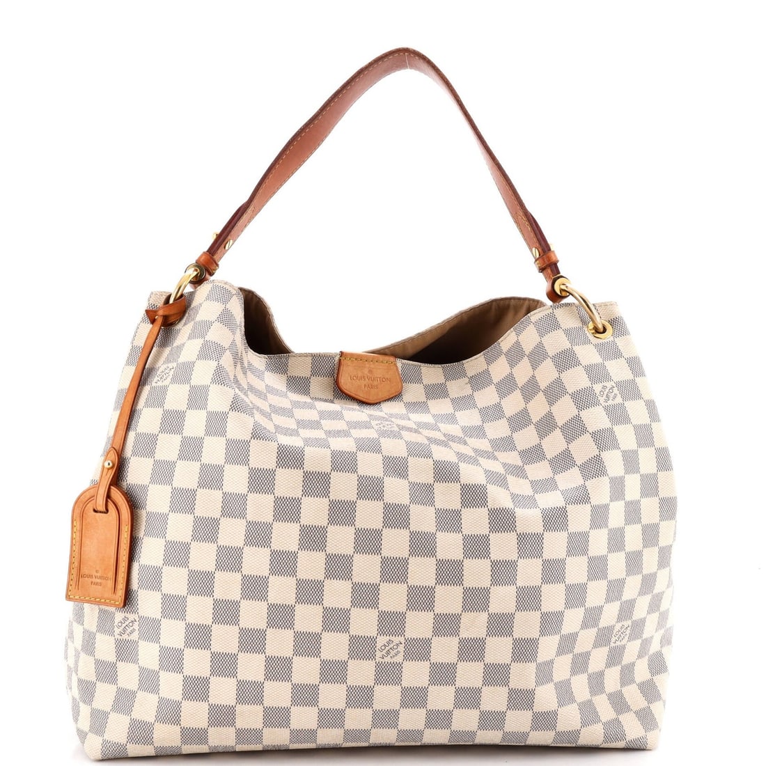 Louis Vuitton Graceful Handbag Damier MM: Louis Vuitton Graceful Handbag Damier MM White canvas coated Louis Vuitton Graceful Handbag Damier MM features a classic hobos style with gold hardware and neutral interior. The bag measures 13" tall,
