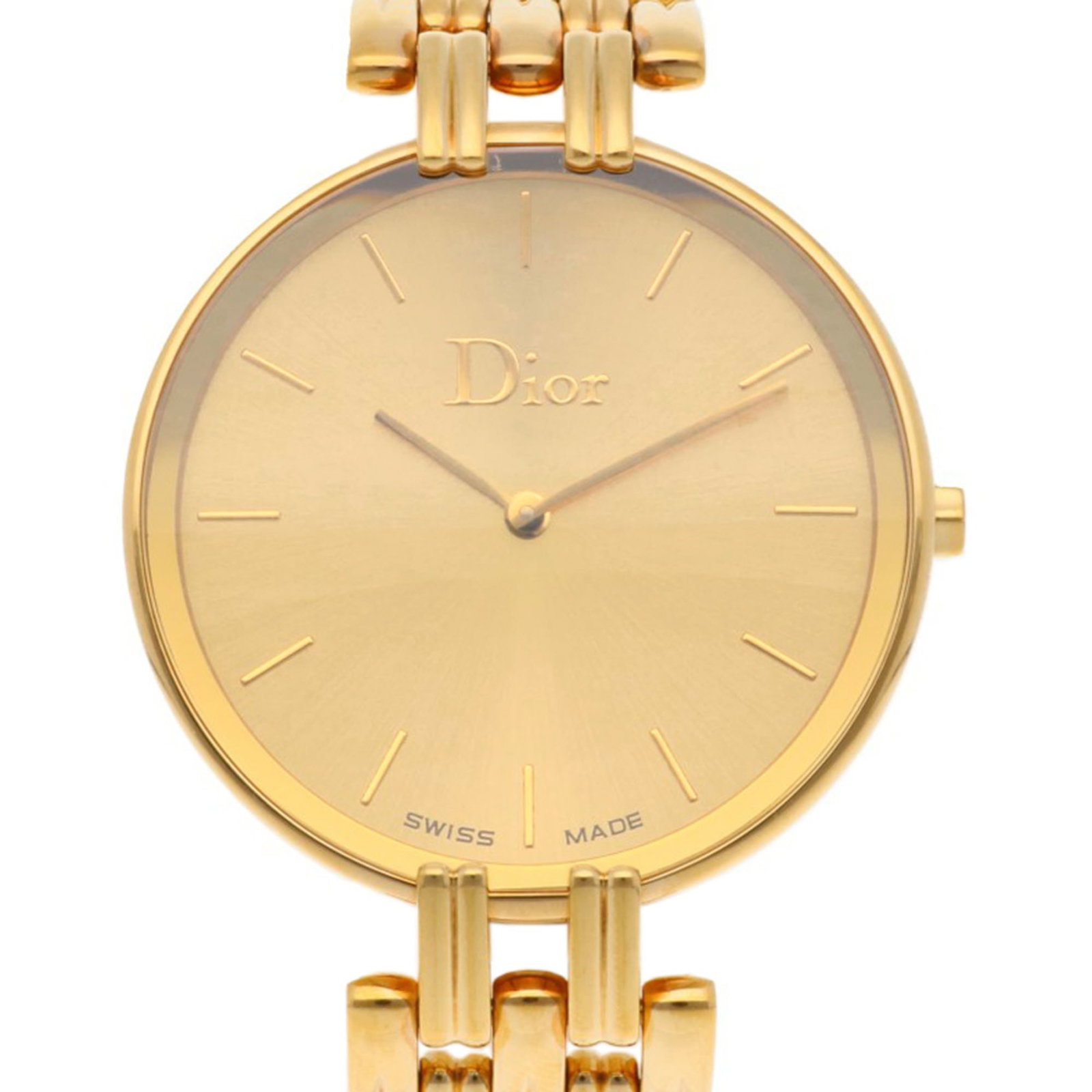 Christian Dior Wristwatch: Christian Dior Wristwatch Christian Dior's gold plated wristwatch boasts a sleek design with a diameter of 35.5mm, making it suitable for wrists up to 15cm in size. The watch features a gold plated ca