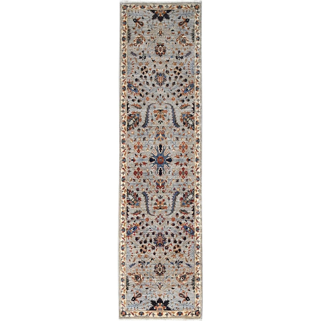 2'7"x10' Green Pure Wool Mamluk Dynasty Hand Knotted Runner 200 KPSI Rug: 2'7"x10' Green Pure Wool Mamluk Dynasty Hand Knotted Runner 200 KPSI Rug This stunning Green Pure Wool Mamluk Dynasty Hand Knotted Runner measures 2'7" x 10', boasting an impressive size and rich,