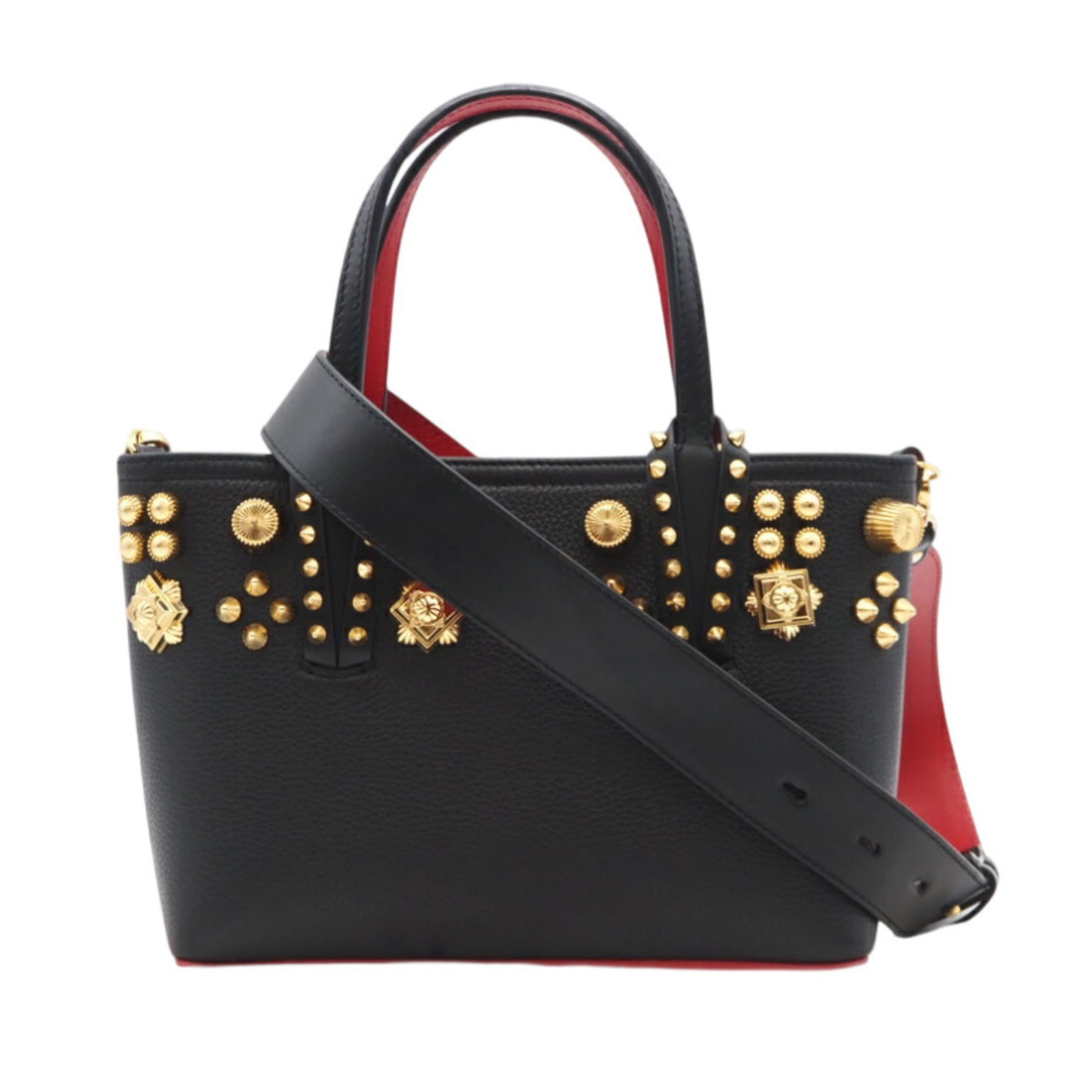 Louboutin Leather Christian Bag Shoulder: Louboutin Leather Christian Bag Shoulder Black and Red Calfskin Louboutin Leather Shoulder Bag. This Christian Louboutin shoulder bag features high-quality leather, a classic design, and a bold red ac