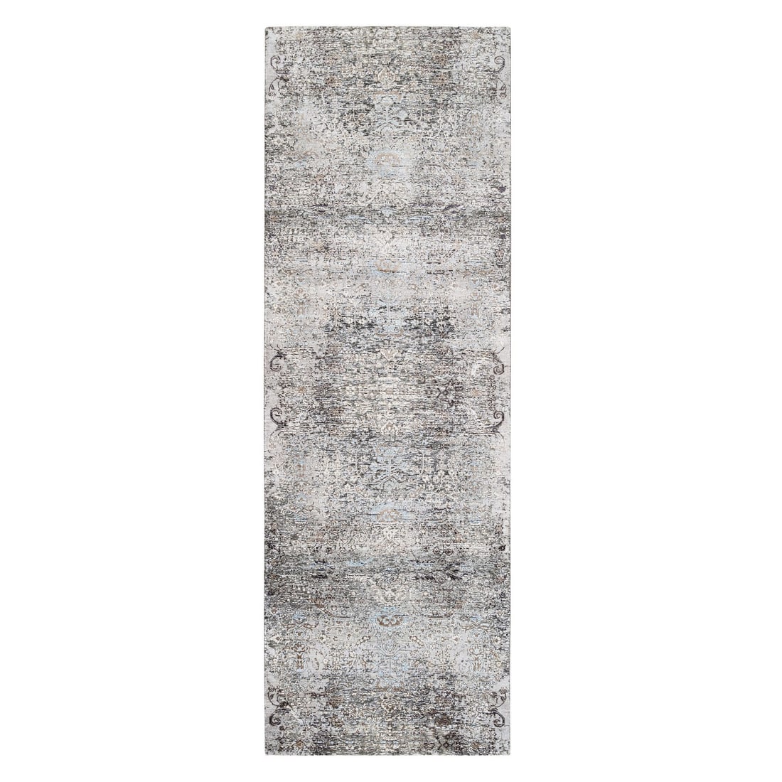 4'x12' Gray Transitional Silk/ Wool Hand Knotted Wide Runner Oriental Rug (1 of 8)