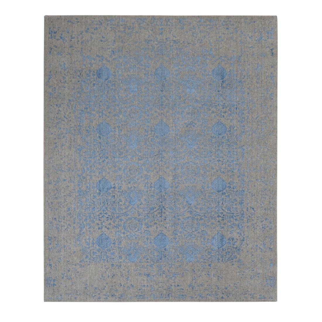 7'10"x9'9" Blue Hand Loomed Erased Broken Pomegranate Design Wool Rug (1 of 12)