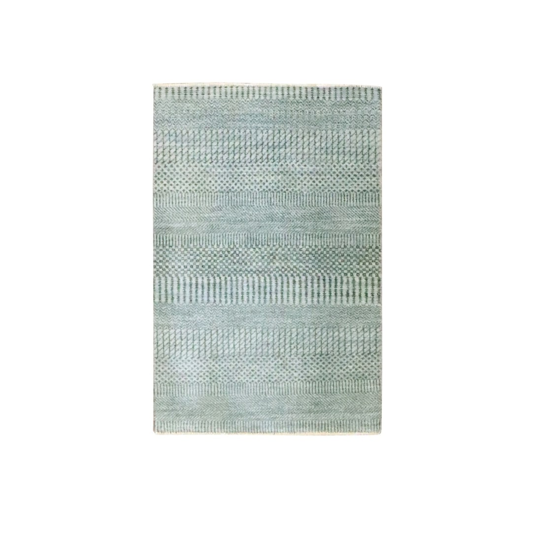 2'x3' Stone Blue Modern Grass Design Hand Knotted Wool with Silk Mat Rug: 2'x3' Stone Blue Modern Grass Design Hand Knotted Wool with Silk Mat Rug Modern Stone Blue Hand Knotted Wool with Silk Mat Rug. This stunning 2'x3' rectangular field rug boasts a striking blue hue and