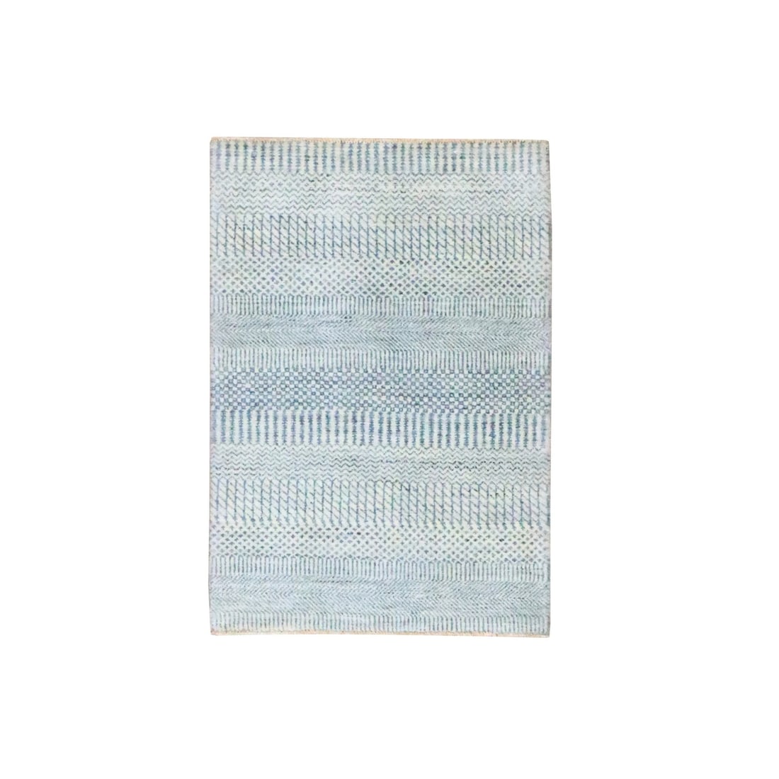 2'x3' Yonder Blue Modern Grass Design Hand Knotted Wool with Silk Mat Rug (1 of 5)