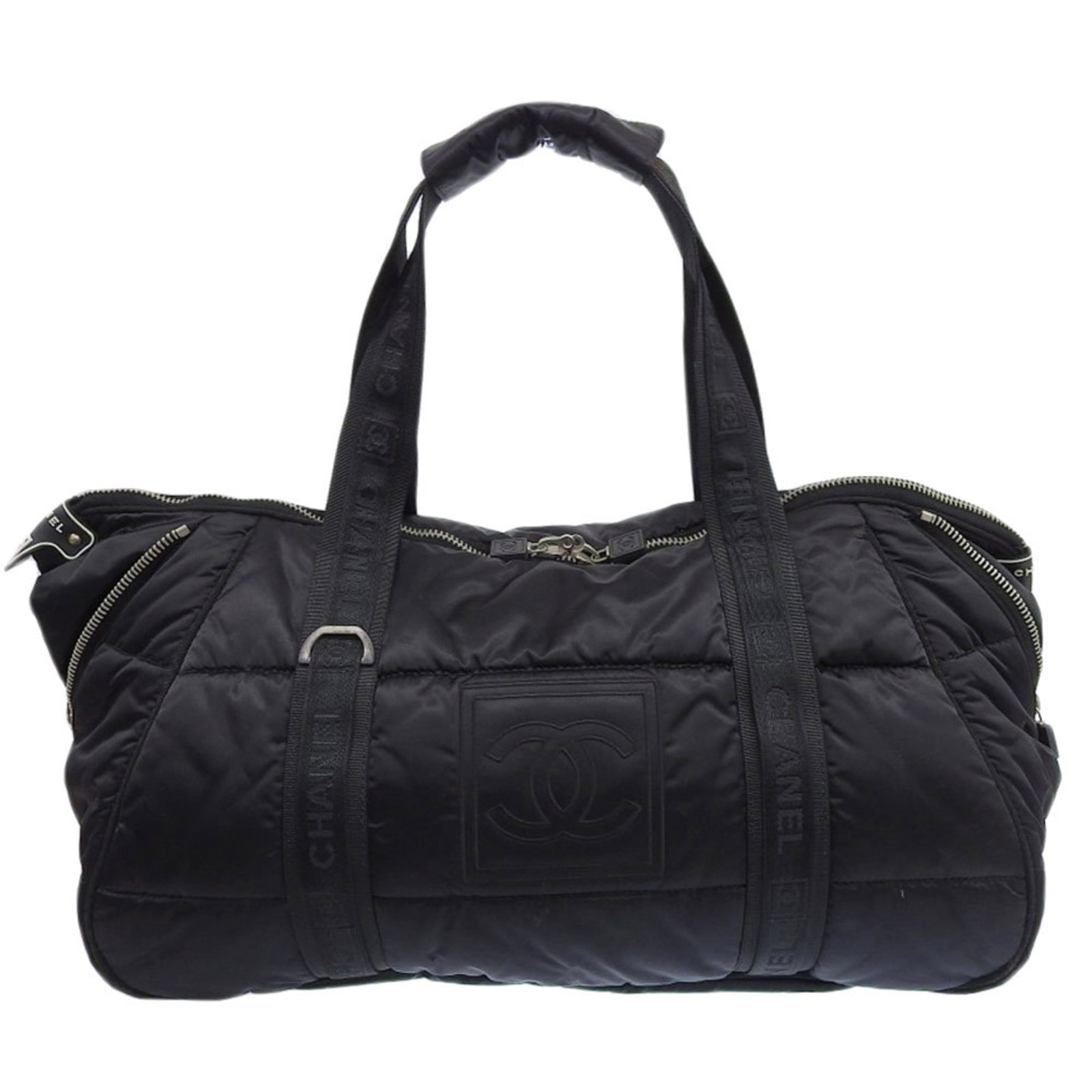Boston Bag Nylon by Chanel: Boston Bag Nylon by Chanel Black Boston Bag Nylon by Chanel, with its sleek design and durable nylon material, offers a chic and practical accessory for everyday use. Measuring 28cm x 47.5cm x 19cm,
