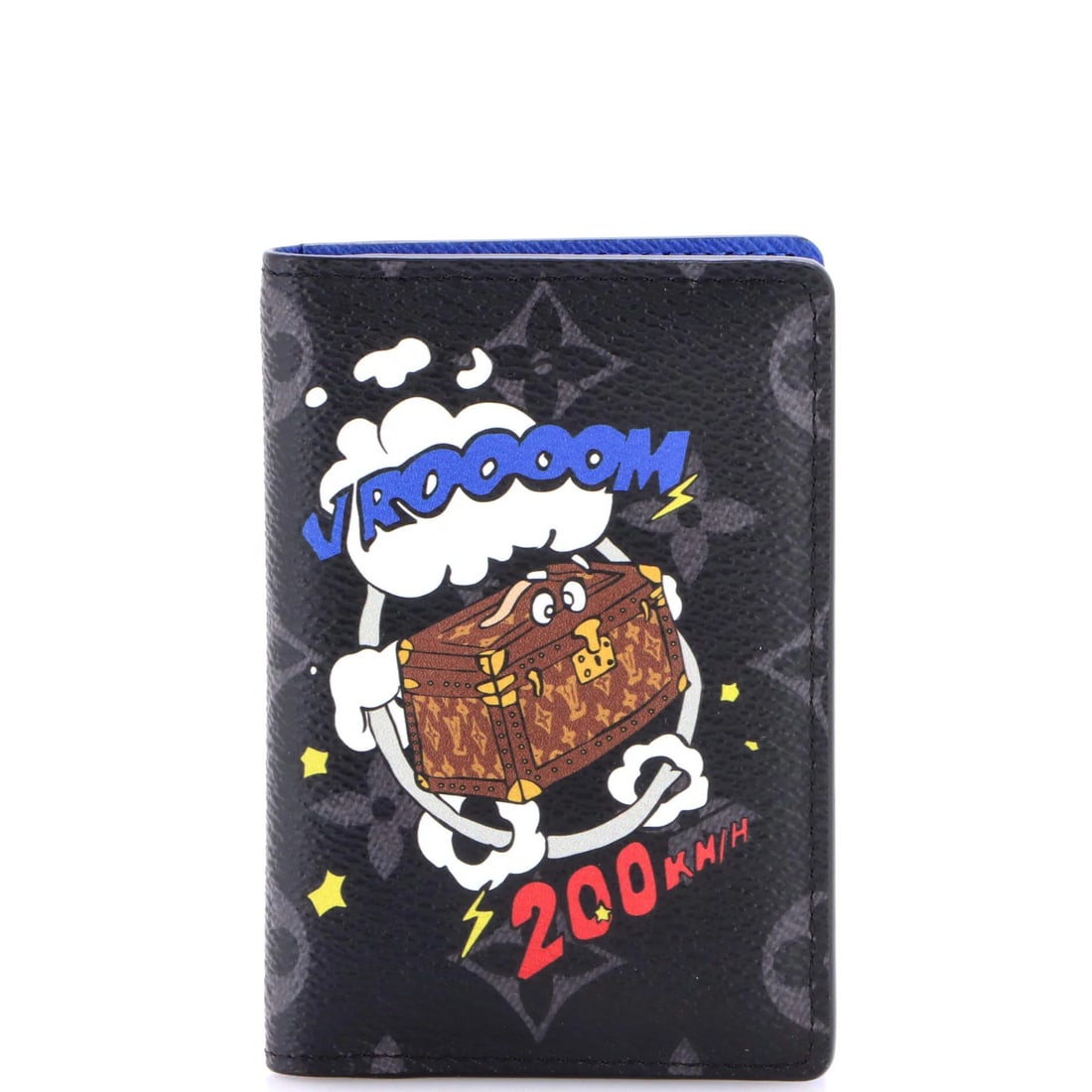Monogram Eclipse Canvas Louis Vuitton Trunk Comic Organizer Pocket: Monogram Eclipse Canvas Louis Vuitton Trunk Comic Organizer Pocket Canvas Coated Louis Vuitton Trunk Comic Organizer Pocket with Monogram Eclipse Design, featuring a black canvas exterior and blue lea