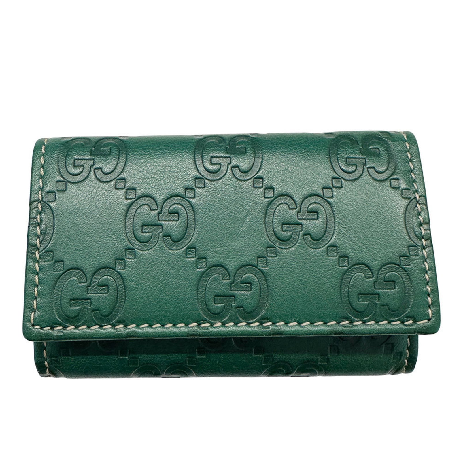 Leather Keycase Gucci: Leather Keycase Gucci Green Leather Keycase from Gucci, with visible traces of usage and minor scratches. Made from high-quality leather, this keycase bears the iconic Gucci brand. A pre-owned accesso