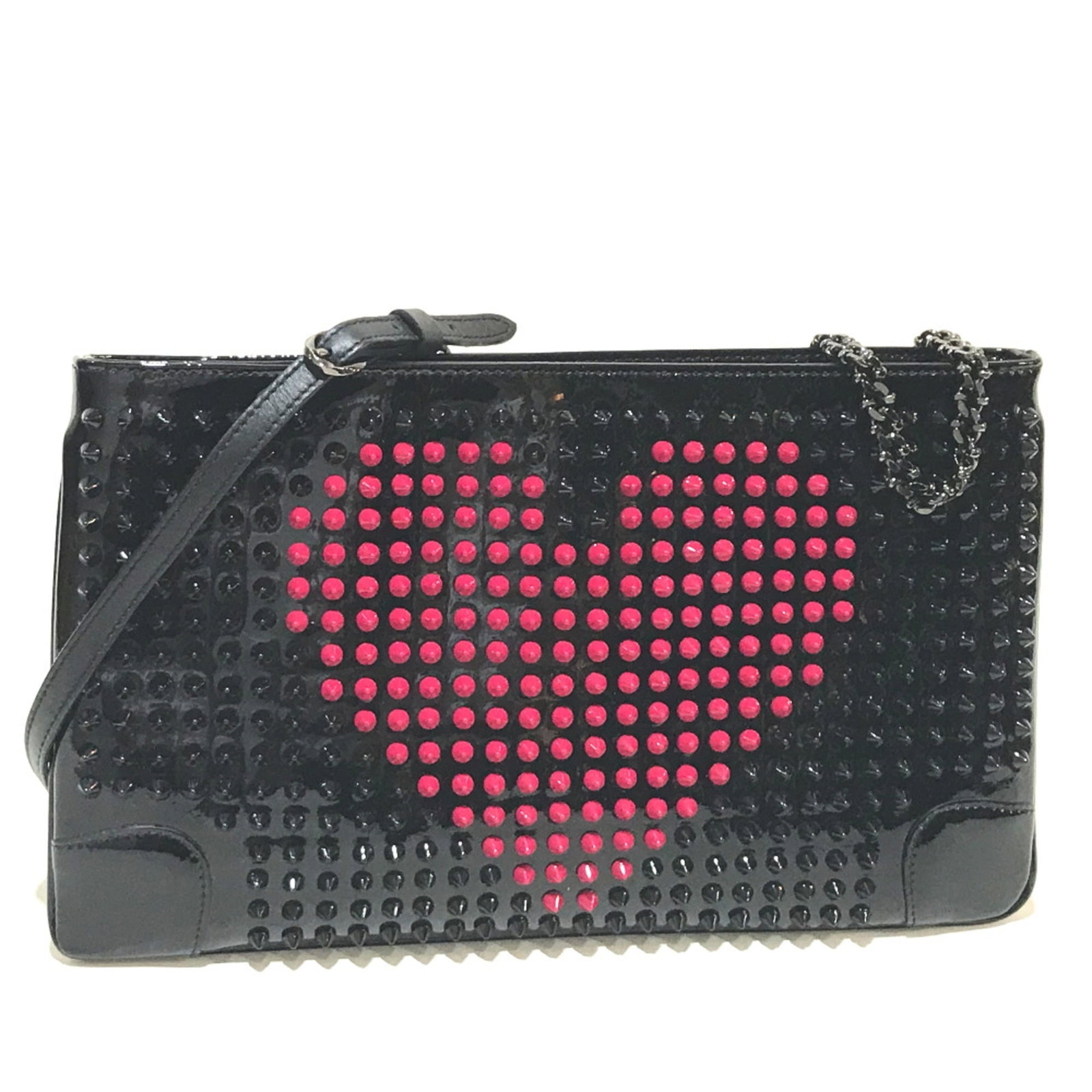 Christian Louboutin Leather Clutch Bag: Christian Louboutin Leather Clutch Bag Black leather clutch bag from Christian Louboutin, featuring adjustable shoulder straps and a sleek design. Made from high-quality leather, this clutch measures