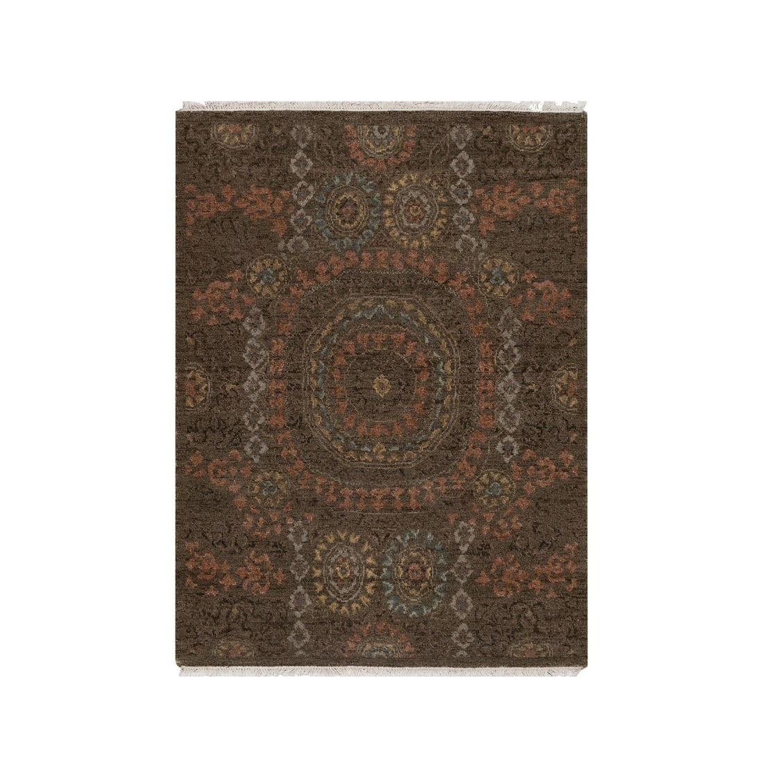 3'x4' Brown Mamluk Design Himalayan Wool Hand Knotted Mat Oriental Rug (1 of 8)