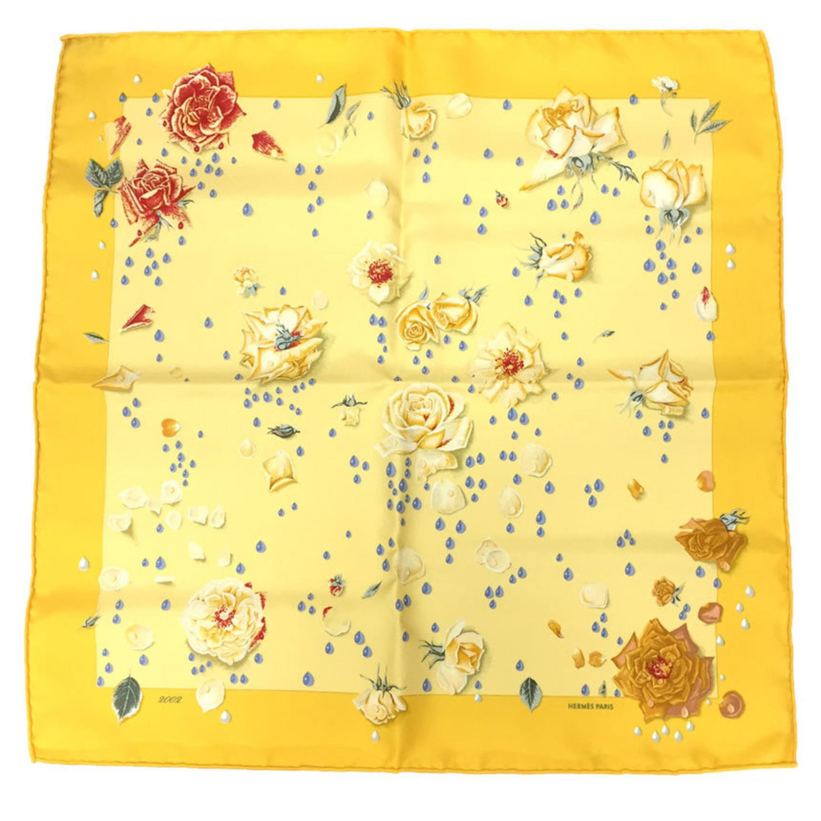 Silk Hermes Scarf: Silk Hermes Scarf Silk from the renowned French fashion house, this yellow Hermes scarf boasts a vibrant hue and luxurious silk material. Measuring 42cm x 42cm, it features a classic design that would