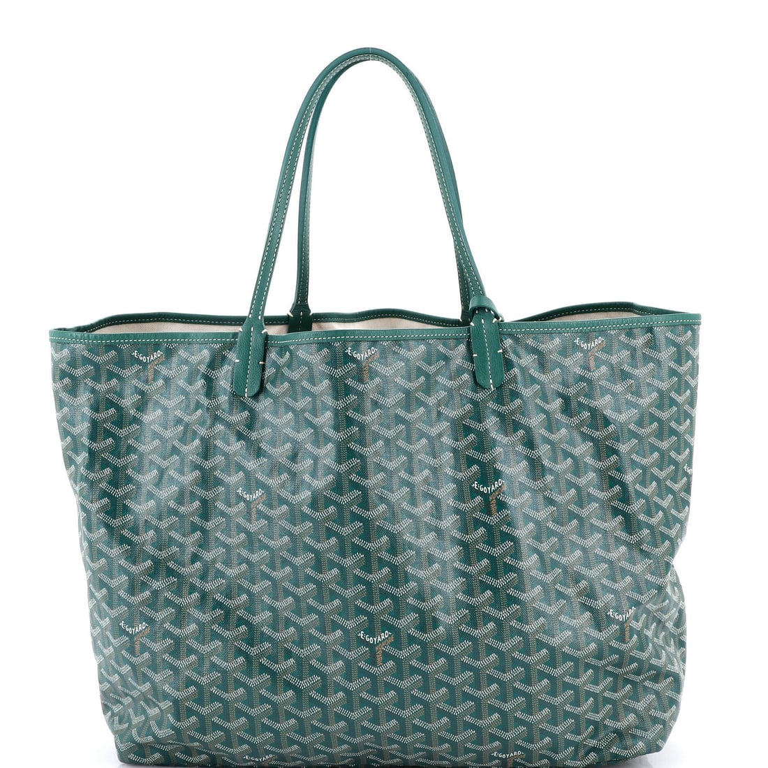 Canvas Goyard Saint Louis Tote Coated: Canvas Goyard Saint Louis Tote Coated Canvas Goyard Saint Louis Tote Coated in Green. This canvas tote features a classic design with a coated exterior and neutral interior, measuring 12.5" tall and