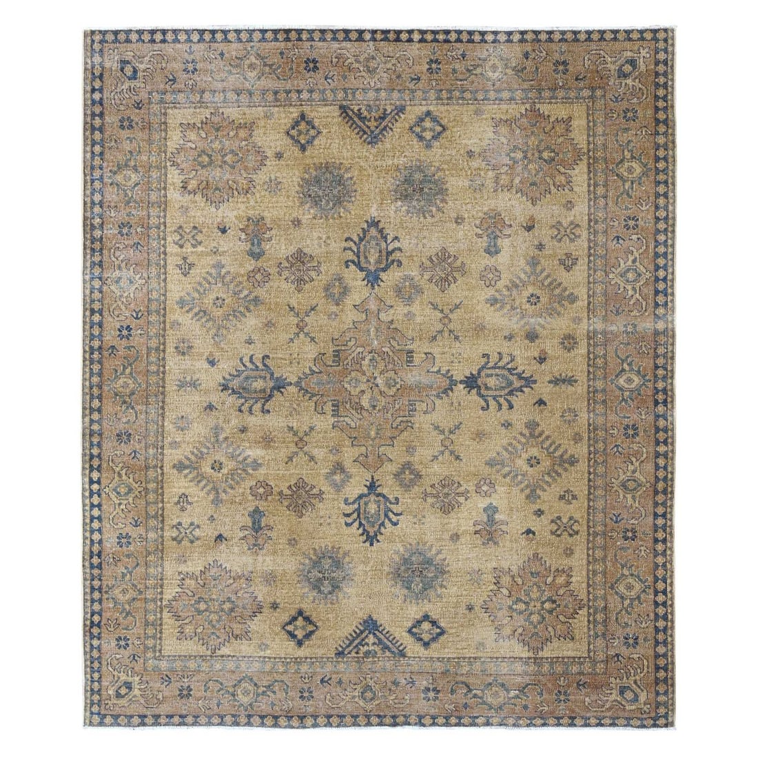 8'x9'1" Brown Overdyed Kazak Geometric Hand Knotted All Wool Squarish Rug (1 of 11)
