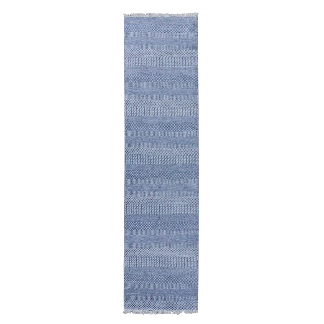 2'6"x10' Blue Hand Knotted Modern Grass Design Wool and Silk Runner Rug (1 of 7)