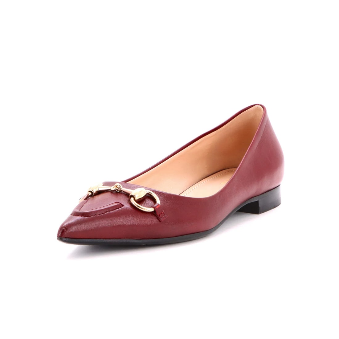 Women's Erin Leather Horsebit Flats Ballerina Gucci: Women's Erin Leather Horsebit Flats Ballerina Gucci Red leather Erin Horsebit flats from Gucci, featuring a classic ballerina design with gold tone hardware. Minor imperfections include light odor in