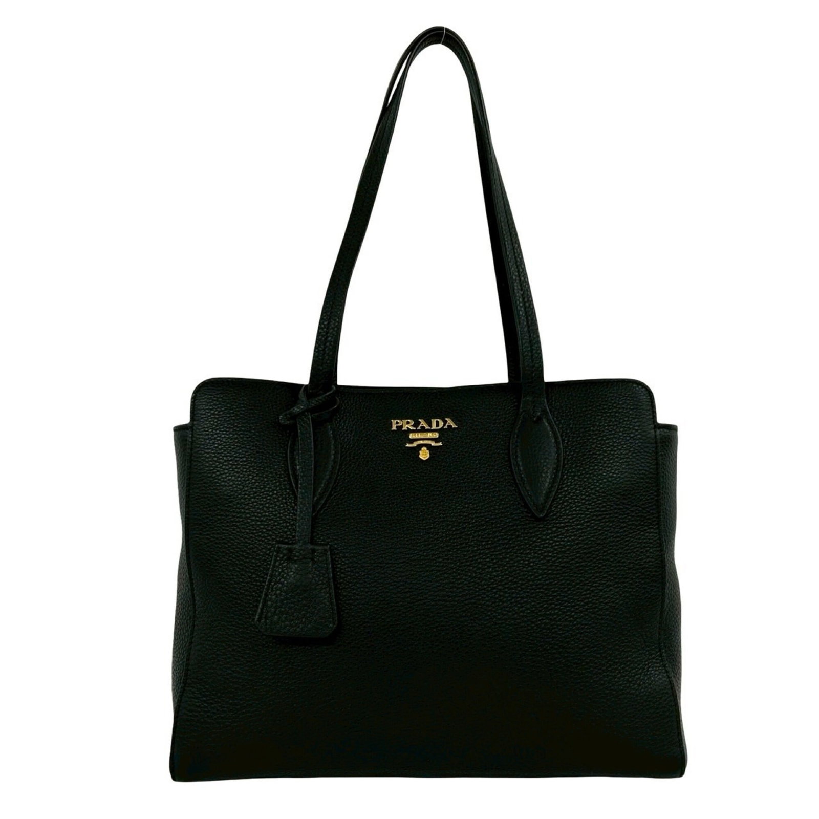 Prada Shoulder Bag Tote Bag Leather: Prada Shoulder Bag Tote Bag Leather Black Prada Leather Shoulder Bag Tote with Distinctive Traces of Use. This used leather shoulder bag tote measures 25cm x 31cm x 12cm and features a classic design.