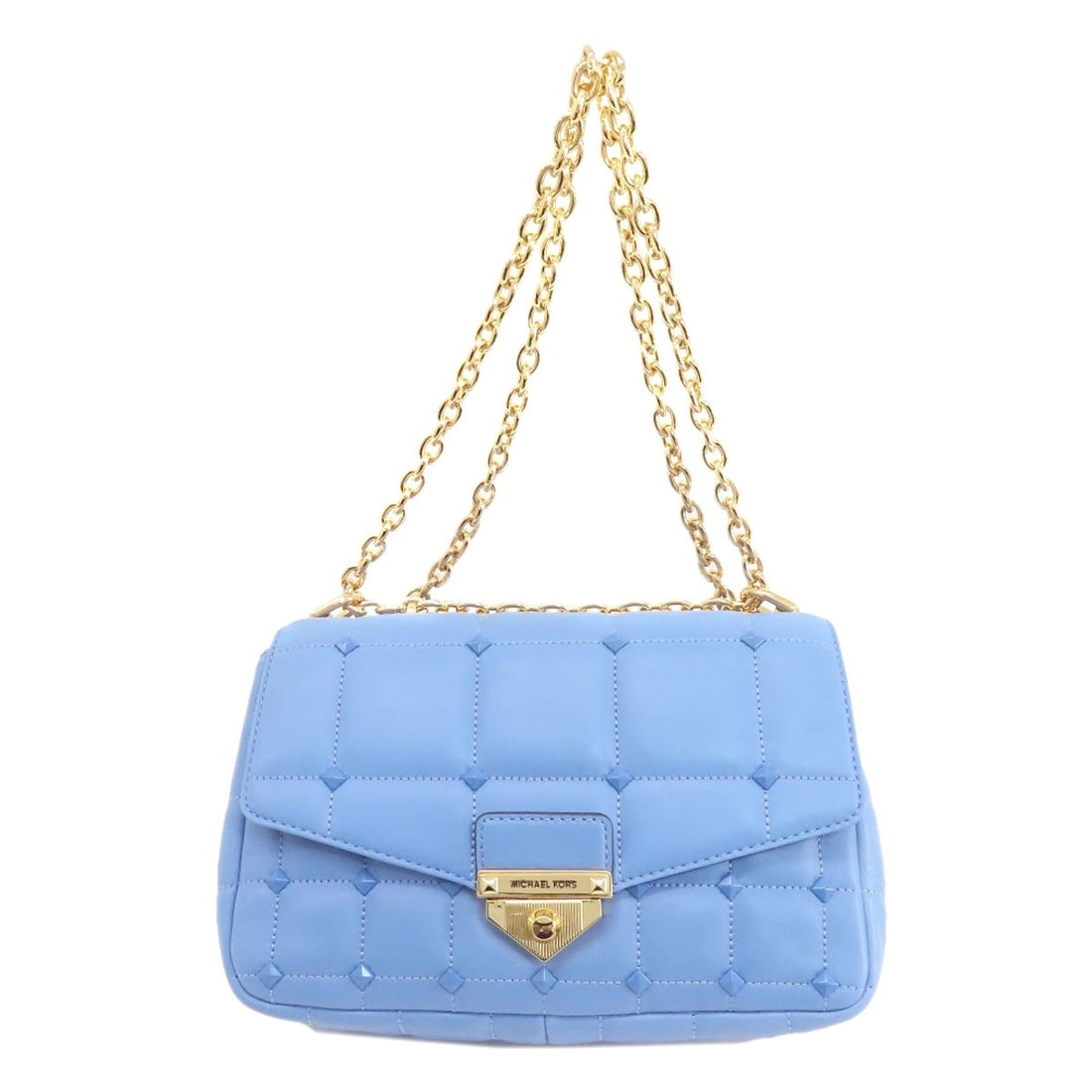 Michael Kors Quilted Studded Chainshoulder Shoulder Bag Leather: Michael Kors Quilted Studded Chainshoulder Shoulder Bag Leather Blue quilted studded leather shoulder bag from Michael Kors. This stylish bag features quilted design and studs on its exterior, made