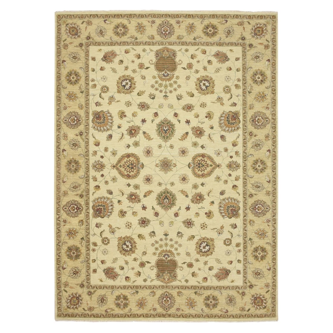 8'3"x11'6" Ivory Hand Knotted Agra Ziegler Design Leaf Pattern Wool Rug: 8'3"x11'6" Ivory Hand Knotted Agra Ziegler Design Leaf Pattern Wool Rug This stunning ivory wool rug boasts an intricate Agra Ziegler design in leaf pattern, crafted with hand-knotted technique. Measu