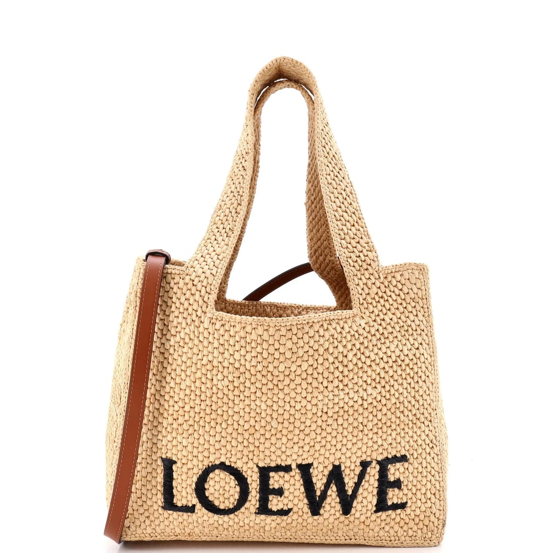 Logo Raffia Large Paula Ibiza Loewe Tote: Logo Raffia Large Paula Ibiza Loewe Tote Raffia Large Paula Ibiza Loewe Tote features a neutral exterior with minor corner wear, edge wear, and scuffs. The interior boasts high-quality leather and