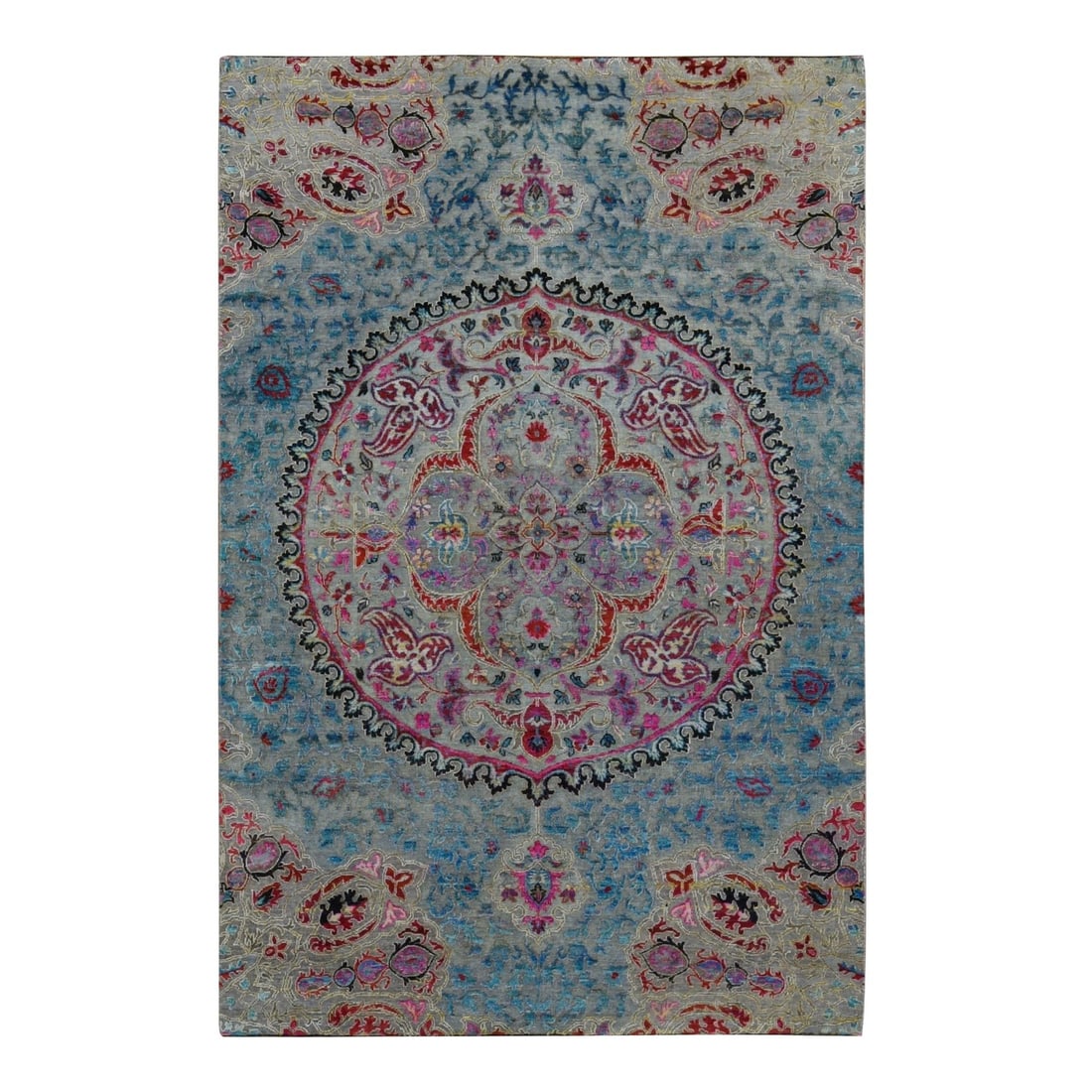 6'x9' Tan Brown Maharaja Design Sari Silk and Wool Hand Knotted Rug: 6'x9' Tan Brown Maharaja Design Sari Silk and Wool Hand Knotted Rug The Maharaja Design Sari Silk and Wool Hand Knotted Rug boasts an impressive rectangular field with a rich brown color, perfectly