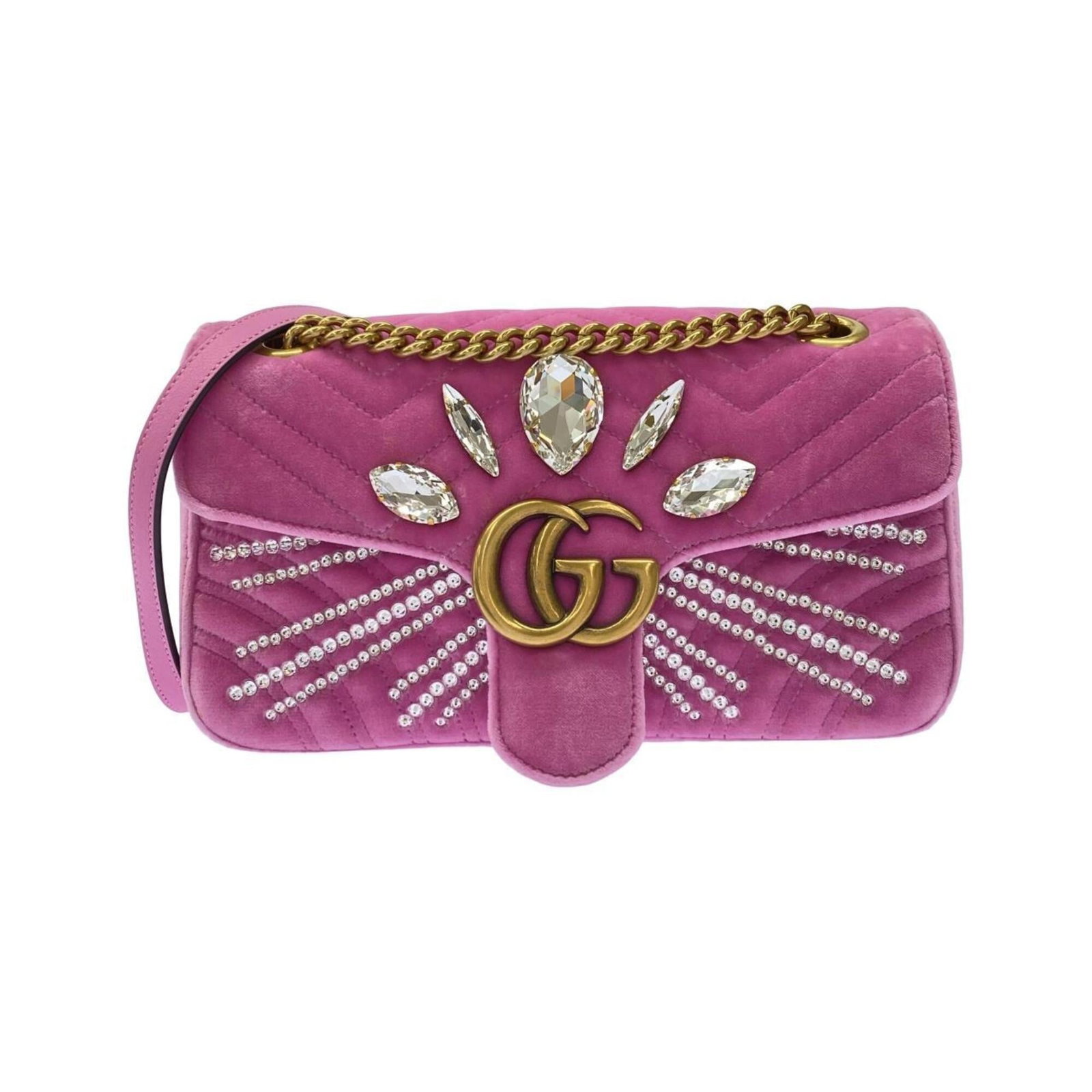 Shoulder Bag Velvet by Gucci: Shoulder Bag Velvet by Gucci Velvet softness meets Gucci's signature style in this luxurious shoulder bag. Made from rich purple velvet, the bag boasts a sophisticated design with a few traces of