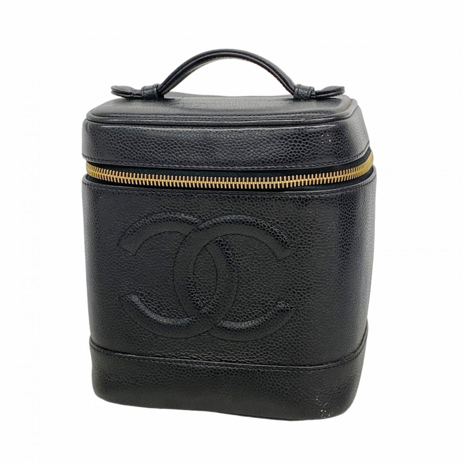 Calfskin Vanity Bag Chanel: Calfskin Vanity Bag Chanel Black Grained Calfskin and Gold Hardware Define This Vintage Chanel Vanity Bag, Featuring Traces of Usage and Minor Scratches. With Its Classic Design and Timeless