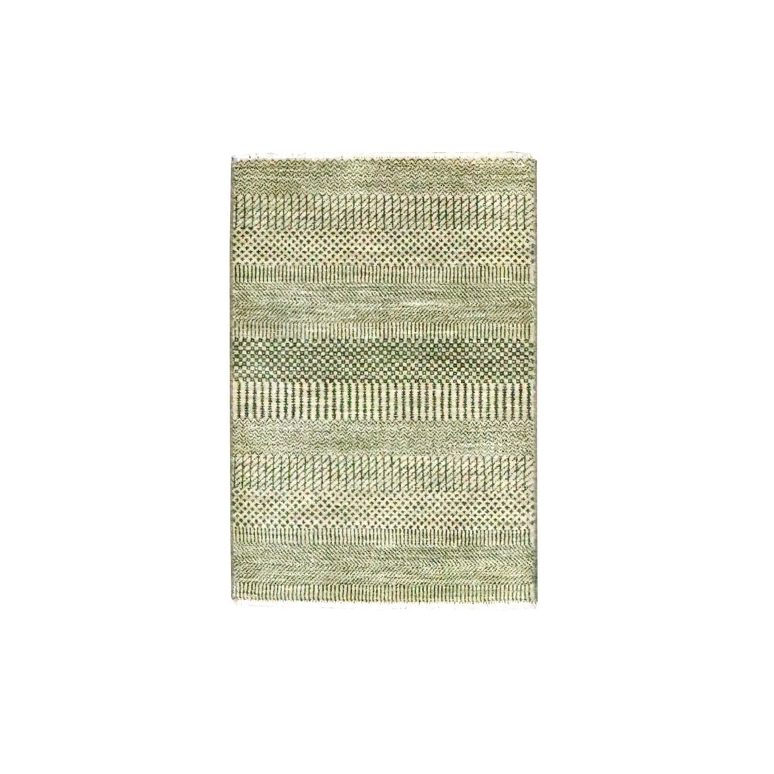 2'x3' Beige Hand Knotted Modern Grass Design Wool with Silk Mat Small Rug (1 of 5)