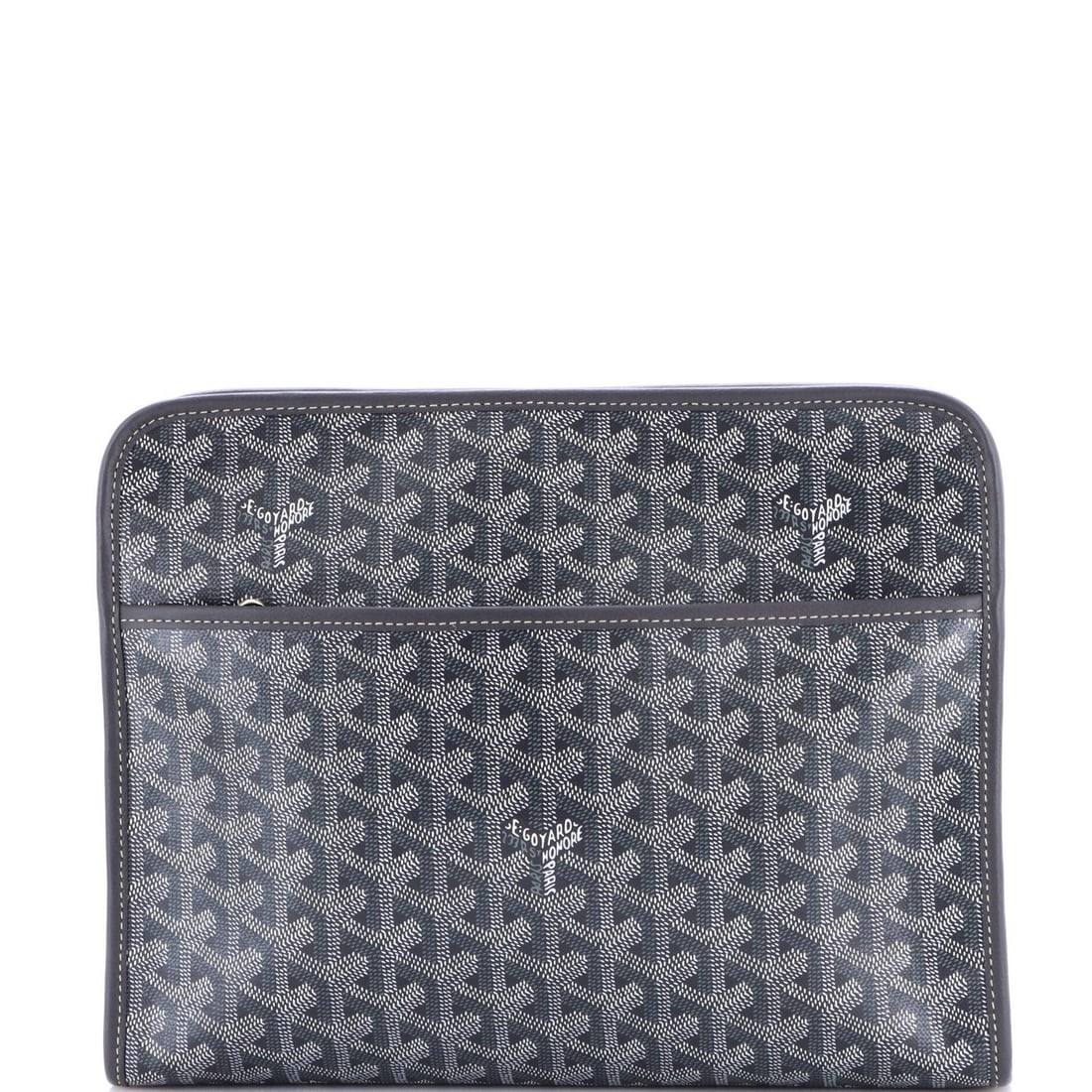 Goyard Jouvence Toiletry Pouch Coated Canvas GM: Goyard Jouvence Toiletry Pouch Coated Canvas GM Goyard Jouvence Toiletry Pouch Coated Canvas GM for sale, featuring a classic gray canvas exterior with minor creases and a vibrant orange interior.