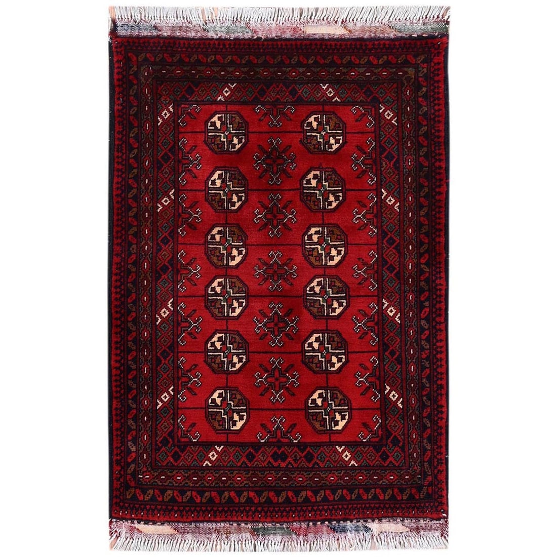 2'2"x3'1" Red Princess Bokara with Tribal Medallions Hand Knotted Wool Mat (1 of 7)
